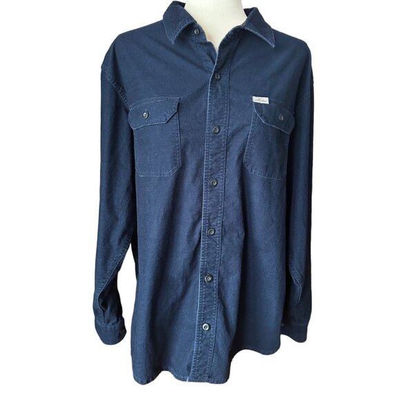 Eddie Bauer Shirt Men XL Button Up Solid Dark Blue Top Long Sleeve Outdoors - Picture 1 of 8